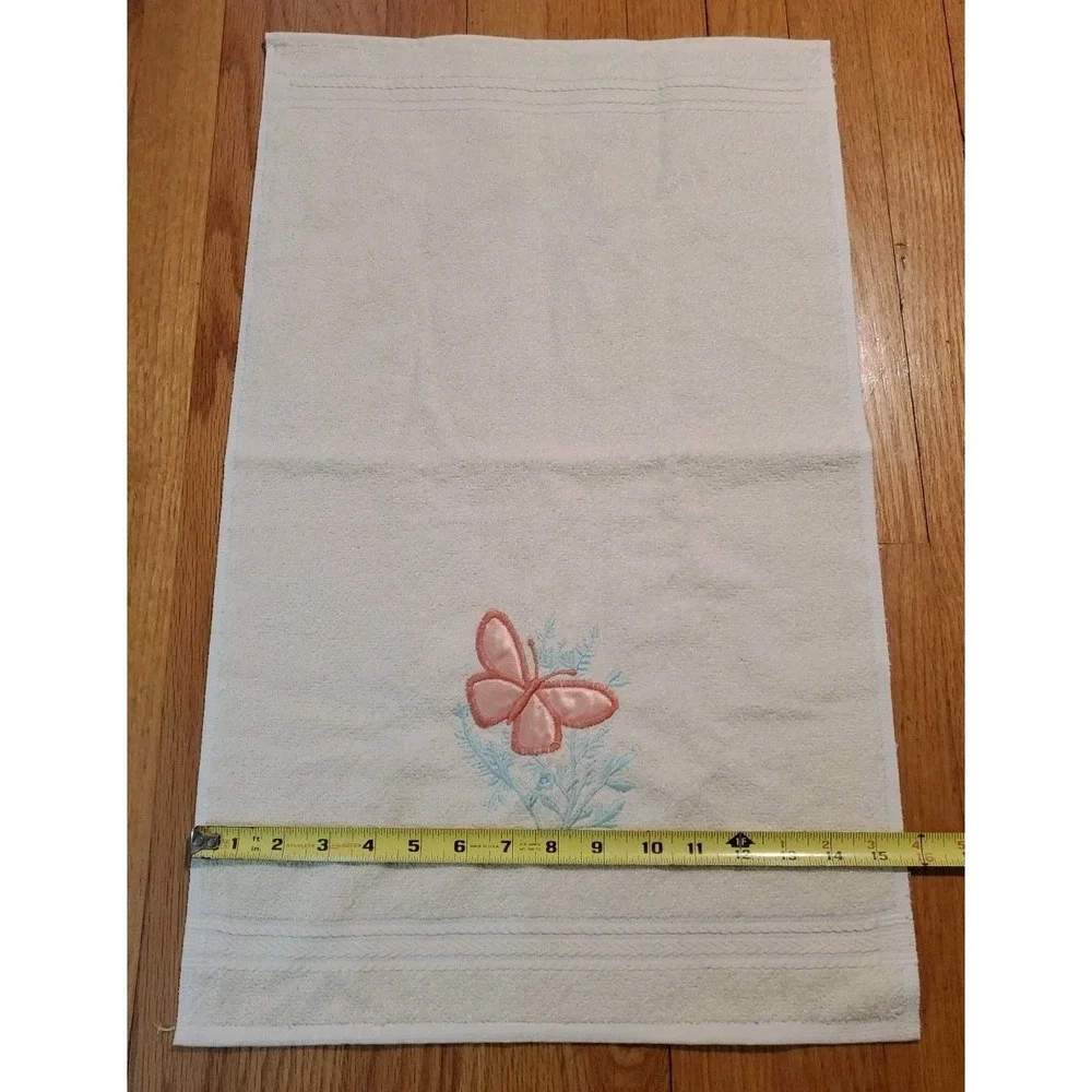 Vintage RA Briggs‎ Cotton Hand Towel Beige Butterfly Embroidered